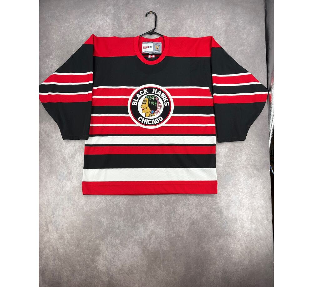 Vintage CCM Chicago Black Hawks Hockey Jersey Made in Canada Large
